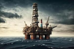 offshore boren tuigage Bij zee. olie en gas- industrie. generatief ai foto