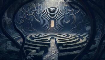 doolhof labyrint ingewikkeldheid pad magie digitaal ai gegenereerd illustratie foto