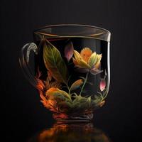 kruidenrijk thee concept een thee kop Aan zwart achtergrond foto