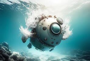 robot zwemmen in de zee.generatief ai foto