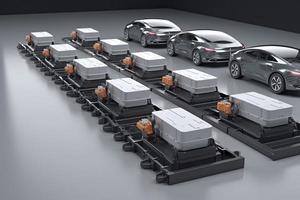 elektrisch auto's met pak van accu cellen module Aan platform in een rij foto