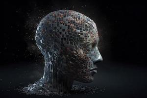 3d oplossen menselijk hoofd gemaakt met kubus vormig deeltjes foto