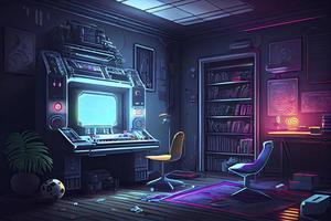 spellen kamer met een cyber gamer computer. digitaal kunst foto