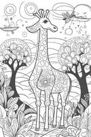 lijn kunst ontwerp van abstract giraffe voor kinderen kleur boek bladzijde. generatief ai foto