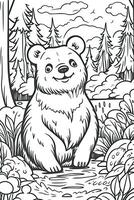 kleur Pagina's. wild dieren. schattig beer trek voor kinderen. generatief ai foto