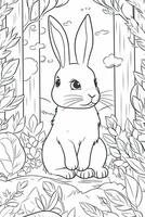 kleur bladzijde schets van tekenfilm schattig weinig konijn. kleur boek voor kinderen. generatief ai foto