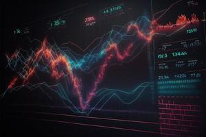 voorraad markt statistisch vooruitgang grafiek. futuristische financieel vooruitgang kandelaar diagram foto