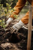 aanplant bomen voor een duurzame toekomst. gemeenschap tuin en milieu behoud - bevorderen leefgebied restauratie en gemeenschap verloving Aan aarde dag foto