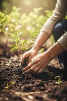 aanplant bomen voor een duurzame toekomst. gemeenschap tuin en milieu behoud - bevorderen leefgebied restauratie en gemeenschap verloving Aan aarde dag foto