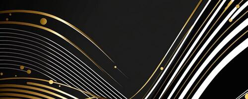 zwart en gouden modern abstract breed banier met meetkundig lijnen en kopiëren ruimte. ai gegenereerd foto