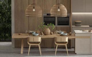 minimalistische eethoek met keuken foto