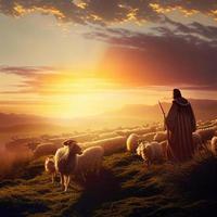 bijbels illustratie van Jezus net zo een herder. ai foto