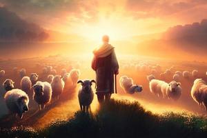 bijbels illustratie van Jezus net zo een herder. ai foto