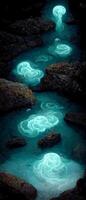 bioluminescent etherisch water elementalen nesten generatief ai foto