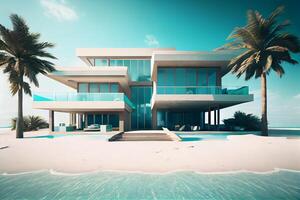 een modern huis Aan strand realistisch beeld generatief ai foto