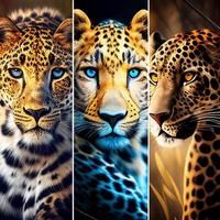 Jachtluipaard , luipaard en jaguar in een kader afbeeldingen foto