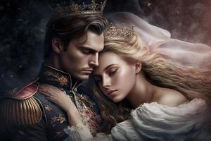 prins en prinses in een romantisch houding foto