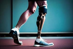 bijgesneden illustratie van een Mens wandelen met een prothetisch been. ai foto
