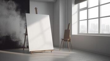 generatief ai, realistisch wit poster bespotten omhoog blanco Aan minimalistisch achtergrond, artwork sjabloon foto