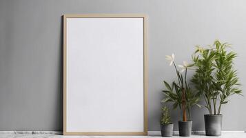 generatief ai, realistisch wit poster bespotten omhoog blanco Aan minimalistisch achtergrond, artwork sjabloon foto