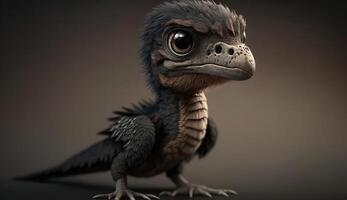 generatief ai, baby van velociraptor, oude carnivoor dinosaurus, uitgestorven dier. schattig klein dier. foto