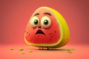 grappig watermeloen karakter met groot ogen generatief ai foto