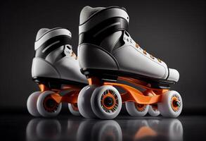 modern rol skates Aan een zwart achtergrond. 3d weergave. generatief ai foto