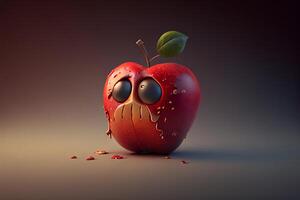 grappig appel met ogen en mond, 3d illustratie generatief ai foto