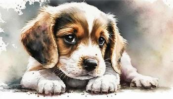 schattig hond of puppy karakter ontwerp hand- geschilderd waterverf. schattig en grappig huisdier dieren geïsoleerd Aan wit achtergrond. generatief ai. foto