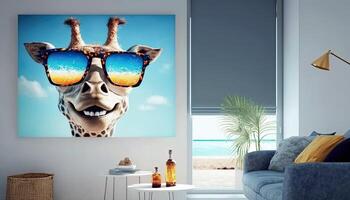 modern interieur met giraffe kader, generatief ai foto