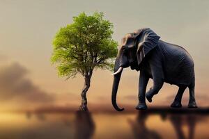 illustratie van een olifant in de savanne foto