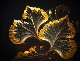 ginkgo biloba gouden bladeren donker achtergrond gemaakt met generatief ai technologie foto