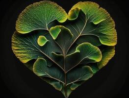 groen hart gemaakt door ginkgo biloba bladeren milieu bescherming concept gemaakt met generatief ai technologie foto