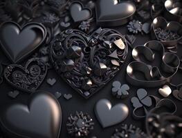 abstract zwart meetkundig achtergrond divers hart vormen vlak leggen gemaakt met generatief ai technologie foto