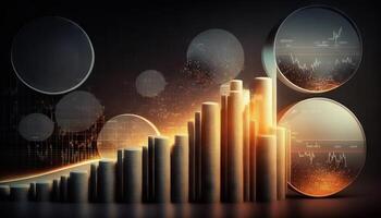 dubbele blootstelling van diagram en rijen van munten voor financiën en bedrijf concept. generatief ai foto