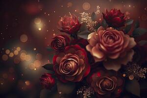 feestelijk achtergrond bokeh rood rozen. generatief ai. foto