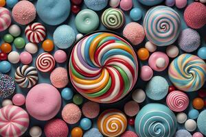 achtergrond van kleurrijk snoepjes. generatief ai. foto