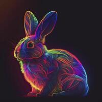 konijn in neon kleuren. generatief ai. foto