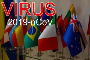 land vlaggen met tekst coronavirus Aan het. 2019 - 2020 roman coronavirus 2019-ncov concept, voor een het uitbreken treedt op in duitsland. foto