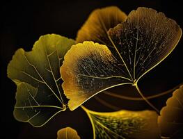 ginkgo biloba gouden bladeren donker achtergrond gemaakt met generatief ai technologie foto