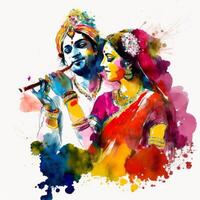 krishna radha holi kleurrijk Aan wit achtergrond schilderij generatief ai foto