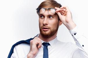 bedrijf Mens in overhemd met stropdas bril manager officieel foto