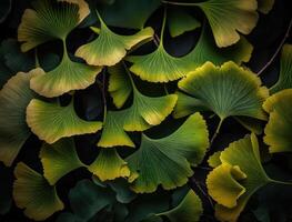 ginkgo biloba groen bladeren achtergrond gemaakt met generatief ai technologie foto