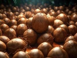 mooi biologisch achtergrond van vers geplukt kokosnoten gemaakt met generatief ai technologie foto