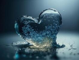 hart gemaakt door blauw transparant water achtergrond gemaakt met generatief ai technologie foto