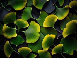 ginkgo biloba groen bladeren achtergrond gemaakt met generatief ai technologie foto