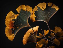 ginkgo biloba gouden bladeren donker achtergrond gemaakt met generatief ai technologie foto