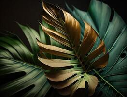 abstract groen tropisch banaan en monstera bladeren achtergrond gemaakt met generatief ai technologie foto