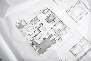 bouwkundig plan. technisch project van leven kamer. generatief ai foto