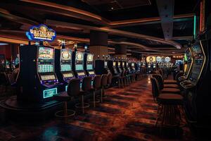 luxe casino interieur met sleuf machines. het gokken verslaving. generatief ai foto